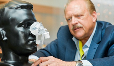 Model of face with CPAP mask